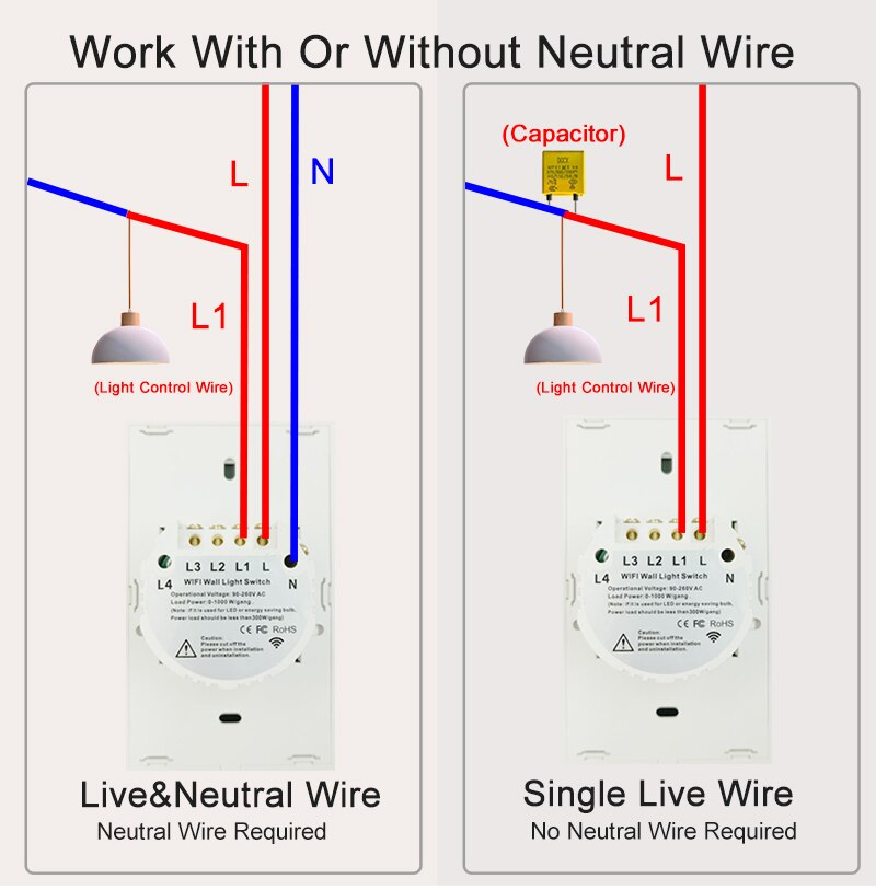 Interruptor NEGRO 2 bandas de luz inteligente con WiFi, Panel táctil