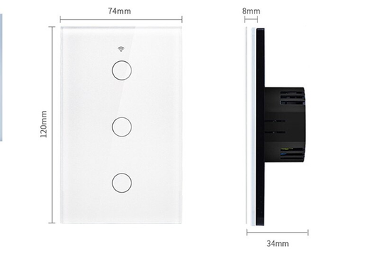 Interruptor 3 blanco inteligente con WiFi y Panel táctil
